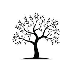 Stylized silhouette of a bare tree with many branches and leaves