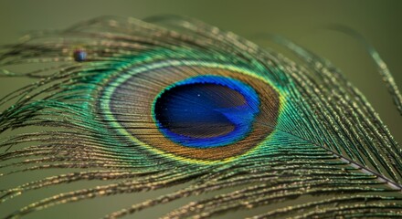 Obraz premium Close-up capturing the exquisite details of a peacock feather's vibrant colors and textures