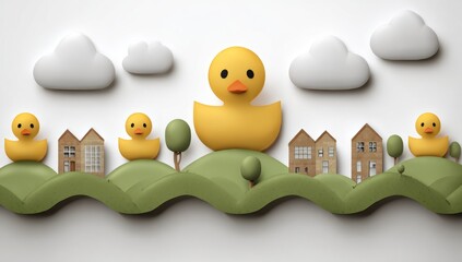 3D rendered duck village scene