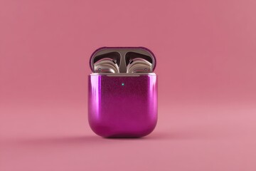 Pink wireless earbuds case, open