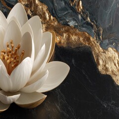 Elegant white lotus on dark marble