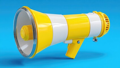 Yellow and white megaphone on blue background