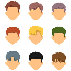 Plain young male faces with different colored hair