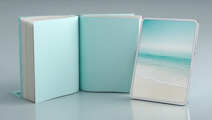 Teal book & tablet, digital vs. print