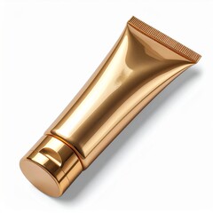 Golden Cosmetic Tube Packaging Isolated on White Background Glossy and Metallic
