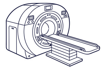 Isometric Line Art Depiction of a CT Scanner Machine Used for Medical Imaging