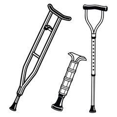 Various Crutches Vector Art Depicting Mobility Assistance and Medical Equipment for Aiding People with Disabilities
