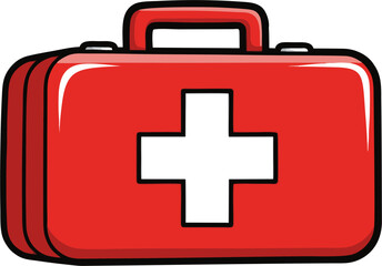 Obraz premium Cartoonish Red First-Aid Kit with a Bold White Cross