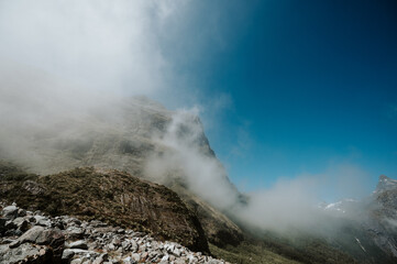 Misty Hiking in Milford Track, Fiordland National Park, New Zealand	