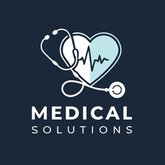 Modern Medical Solutions Logo Featuring a Heartbeat, Stethoscope, and Clean Typography on Dark Background