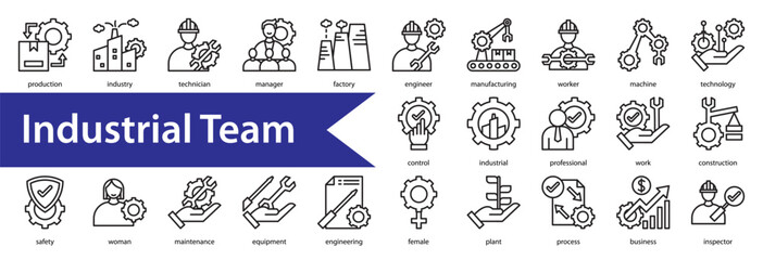  Industrial Team  Icon Collection Set. Containing: 

production,industry,technician,manager,factory,engineer,manufacturing,worker,machine,technology,control,industrial,professional,work,construction