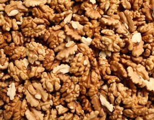 Close-up view of chopped walnuts