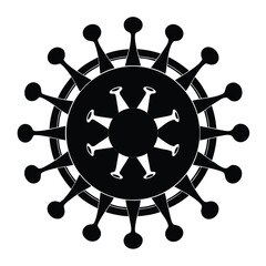 Stylized Black and White Rendering of a Virus with Prominent Surface Structures and Circular Symmetry