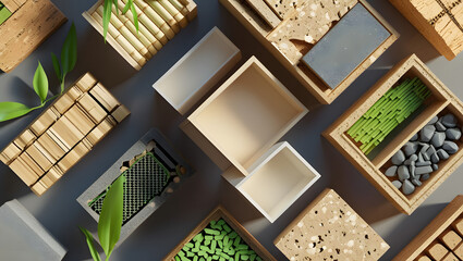 Photorealistic Seamless Background of Sustainable Material Blocks in Geometric Layout