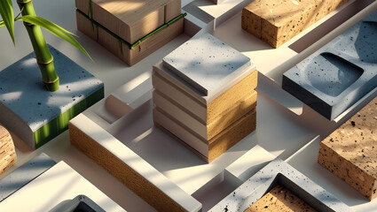 Photorealistic Seamless Background of Sustainable Material Blocks in Geometric Layout
