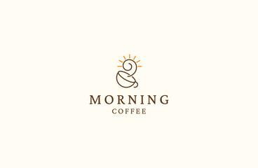 Obraz premium Morning coffee logo design vector template