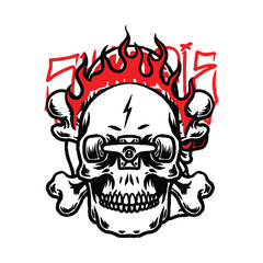 Hand drawn vintage skate skull