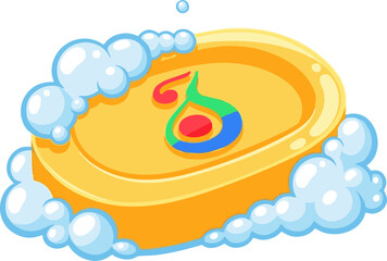 Oval Yellow Soap Bar with Colorful Logo and Suds