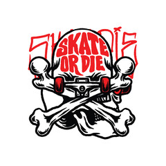 Hand drawn vintage skate skull bones