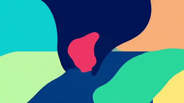 Abstract shapes in various colors overlap in a painterly composition