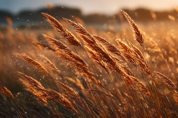 Golden sparkle grass field in warm tones