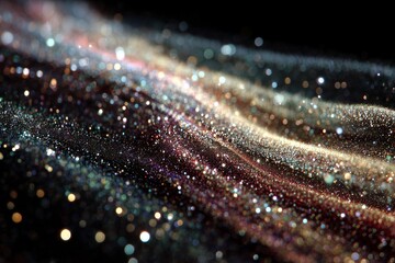 Festive glitter dust drifting across black space