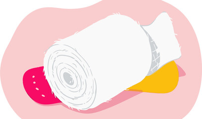 Unwound Bandage Roll with Adhesive Strips in Pink and Yellow Tones