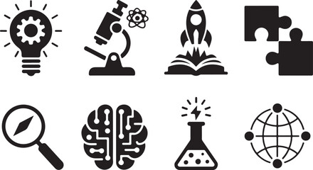Innovation, Science, and Knowledge Exploration Icons Set