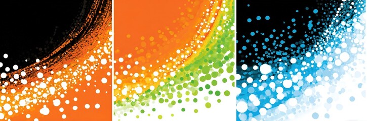 Tri-Color Vector Background: Orange Green Left, Blue White Dots Center, Black Right, for Web Banners and Tech Advertising Templates