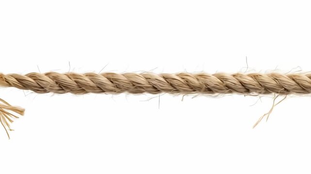 Close-up of frayed and frayed hemp rope on a white background