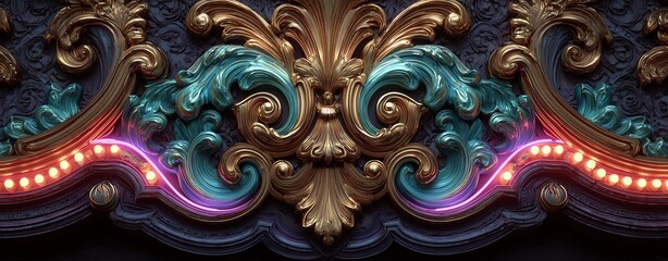 Fototapeta premium Romantic floral mirror with vintage arch, floral mirror interior, floral mirror palace Intricate ornamentation in vibrant colors.