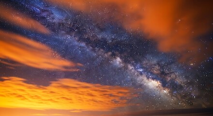 Striking celestial display of the milky way through clouds at sunrise.
