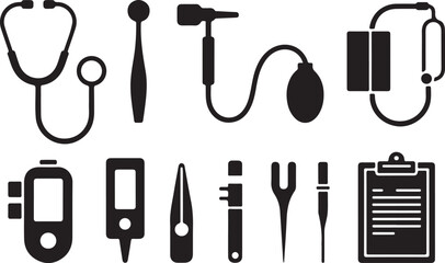 Fototapeta premium Medical Diagnostic Equipment and Healthcare Tools Icons Set