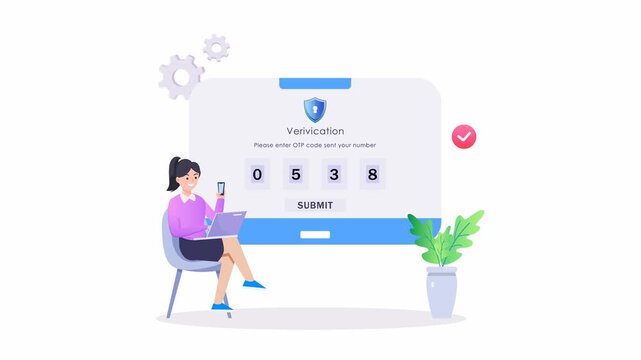 Verification pin code, security code message notification, two step authentication in control system for personal account. video animation 4k clip