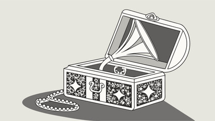 Discover antique treasure chest with pearl necklace and vintage horn vector illustration graphic design