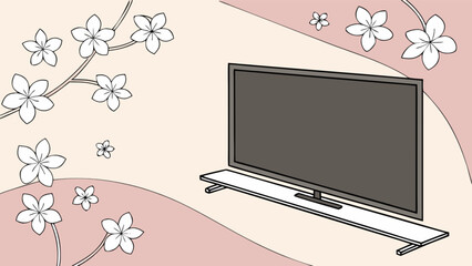 Tv flat screen television with cherry blossom flowers modern interior design and home entertainment system