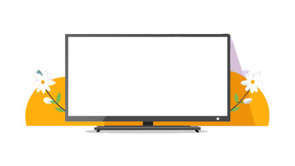 Modern flat screen television with flowers vector illustration for home entertainment and decoration ideas