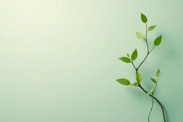 Serene sprig of vibrant green leaves on a soft mint background, conveying freshness and new growth
