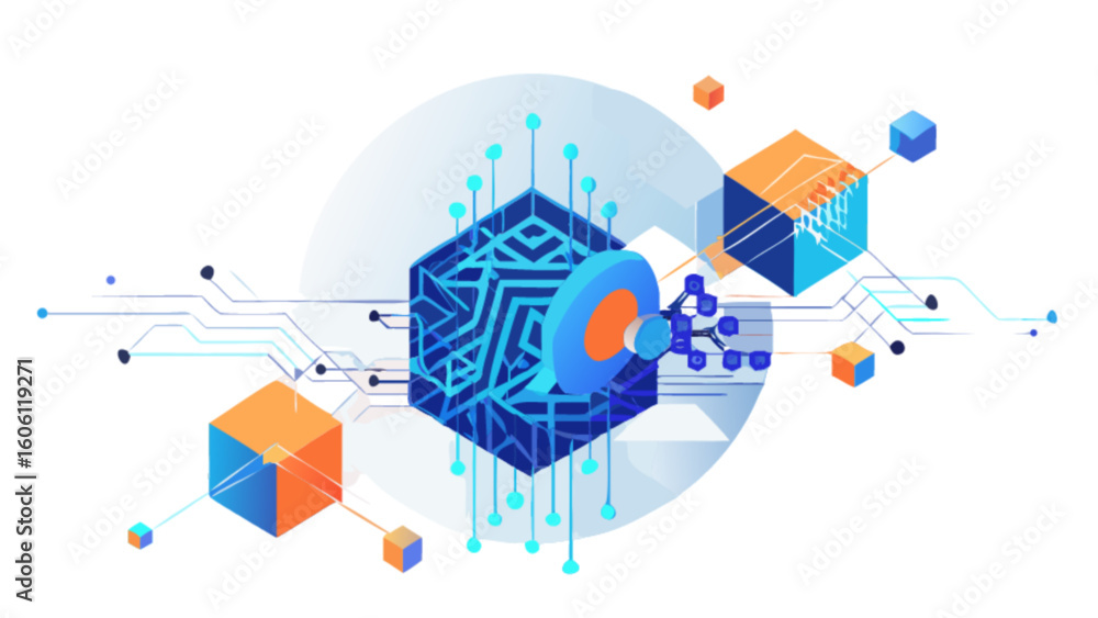 Poster digital technology blockchain network connection abstract background vector illustration