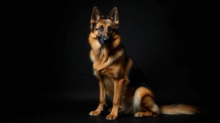 A Majestic German Shepherd Dog Posing Elegantly Against a Dark Background, Showcasing its Striking Coat and Powerful Stance