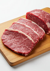 Fototapeta premium Bife de carne cortado em fatias sobre tábua 