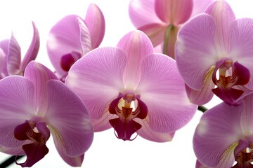 Elegant Purple Orchid Blooms in Soft Light a Captivating Floral Display Against a Clean White Background