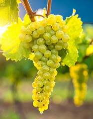 Cluster of white grapes on vine