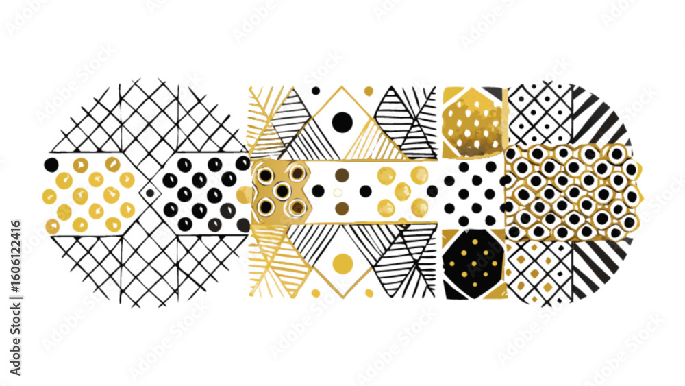 Aufkleber abstract geometric pattern design with gold and black shapes for modern art and decorative backgroun