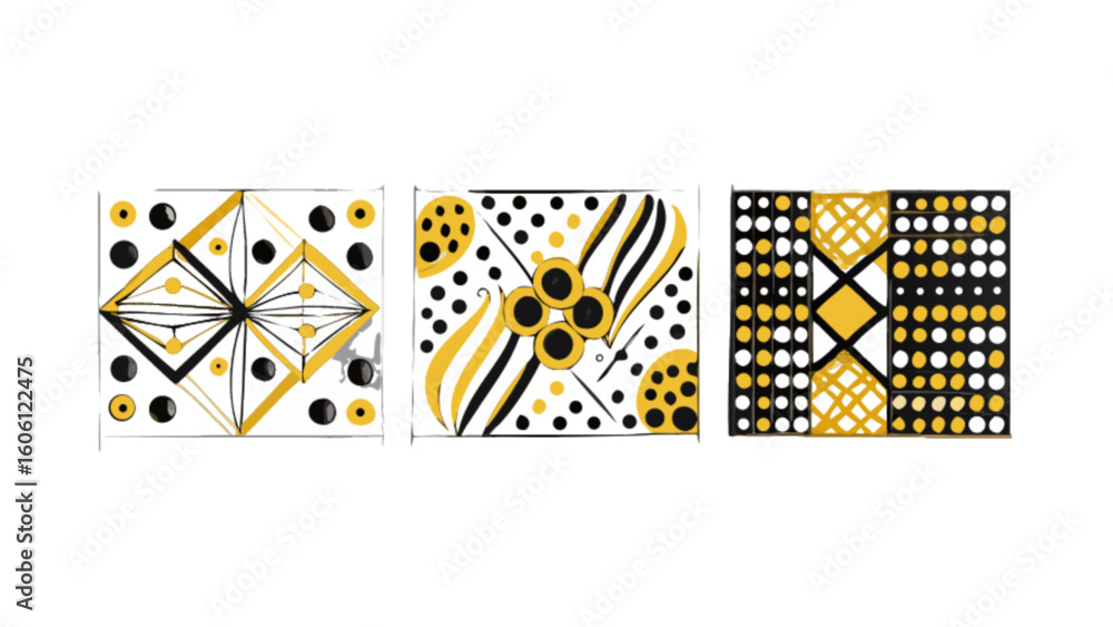 Aufkleber abstract geometric art pattern design with circles and lines in black and yellow color illustration