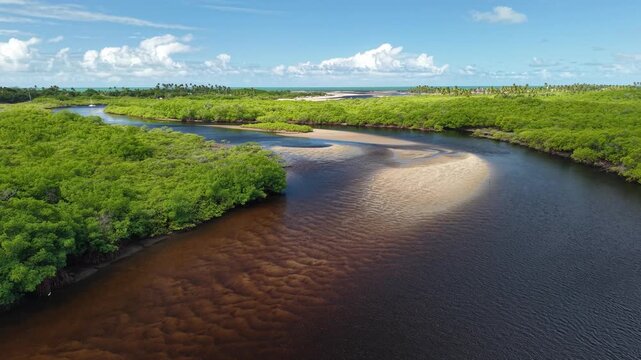 Aerial view of Maraca&iacute;pe River - Pontal do Maraca&iacute;pe Beach - Porto de Galinhas region - Ipojuca, Pernambuco, Brazil
