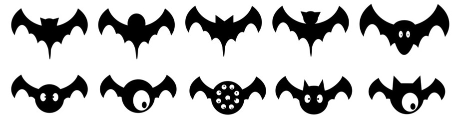 A Set Of Halloween Bat Icons Featuring Fun, Playful Designs With Different Expressions And Shapes. Perfect For Spooky Designs, Party Decorations, And Themed Graphics