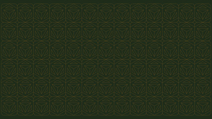 seamless geometric hexagon, square, stars and triangle shape line art. Vector art pattern with light lines in green-gold color