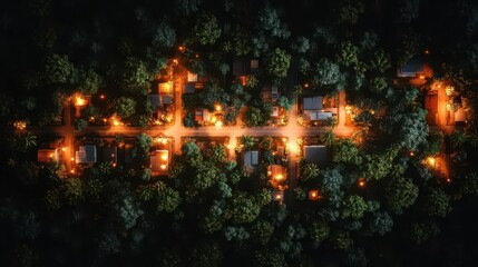 Night Lights in Forest Village
