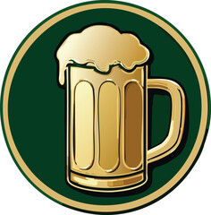 Minimalist Beer Mug Vector Logo with Golden Foil Style & Bold Lines Green & Gold Colors